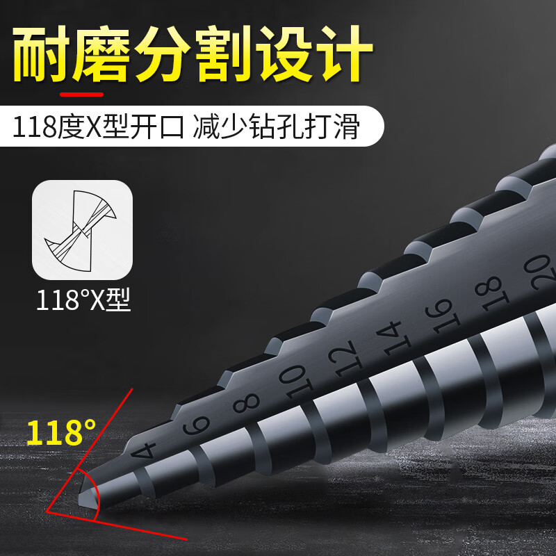 Xingong Pagoda Drill Bits Stainless Steel Metal Iron Plate Opening, Punching and Expanding Special High Hardness Step Drill Bits 4241 Straight Slot 4-20 Third Generation Upgraded Model