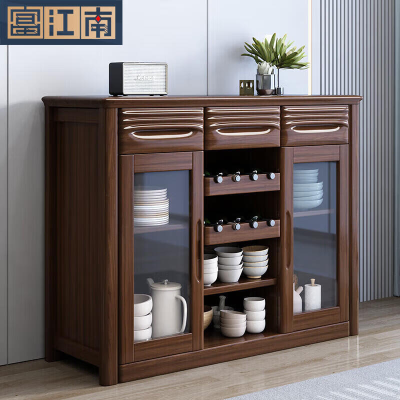Fu Jiangnan golden sandalwood solid wood sideboard tea cabinet new Chinese style multi-functional small wine cabinet storage cabinet kitchen sideboard