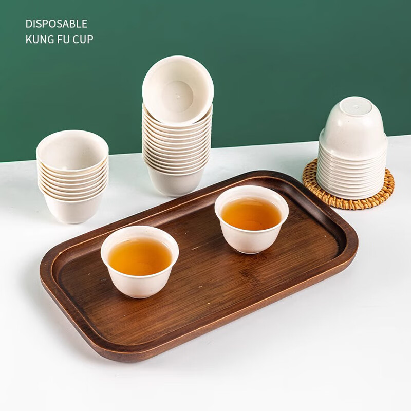 Fu Guan disposable tea cup Kung Fu tea rice husk thickened high-end heat-resistant hard drinking tea cup with cup holder box tea tasting cup tea cup storage rack 1