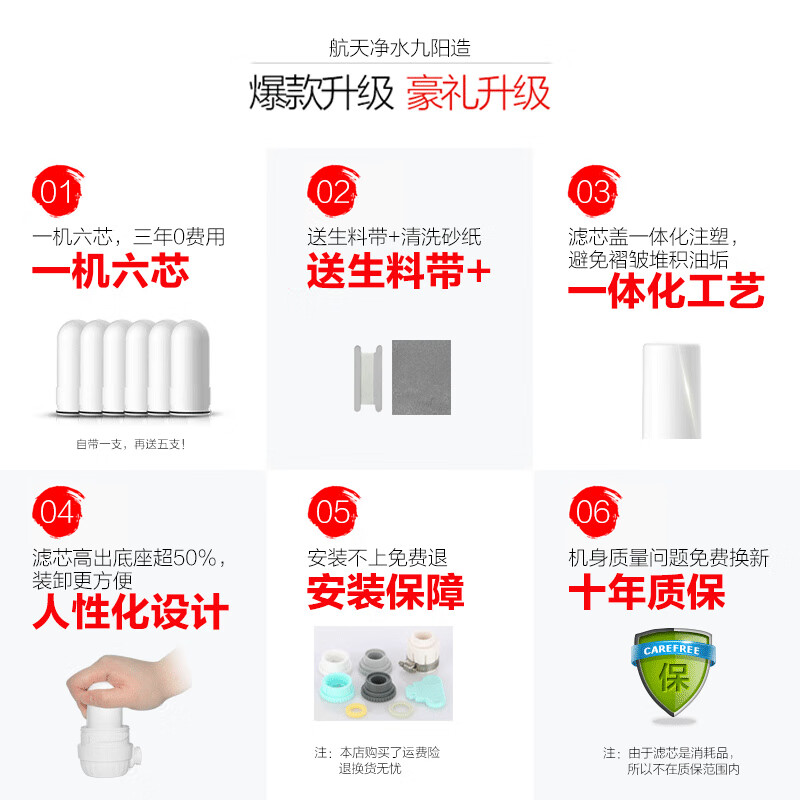 Joyoung water purifier JYW-T21 household kitchen filter activated carbon faucet tap water direct drinking water purifier original standard equipped with one core (one machine 2 cores)