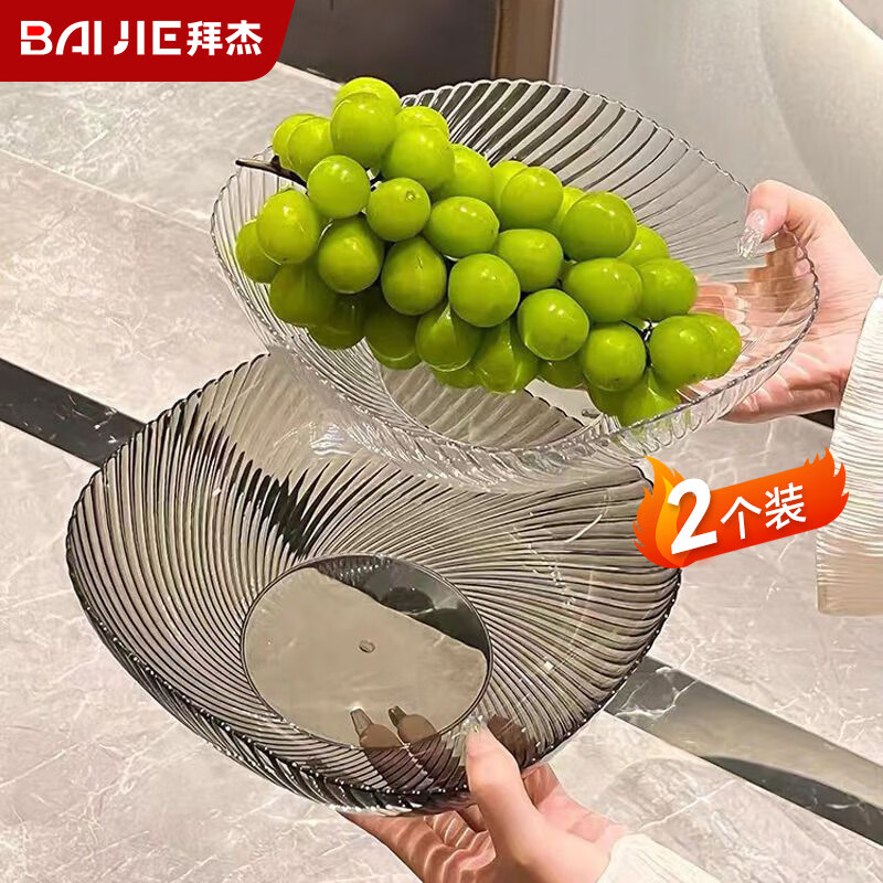 Baiji fruit plate snack plate living room household dry fruit plate tray candy nut plate transparent gray transparent mixed color two-piece set