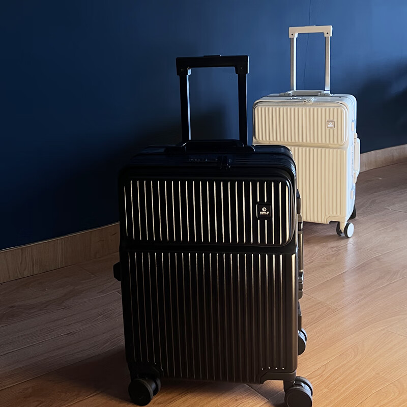 World Geographic Germany front-opening suitcase for men and women aluminum frame trolley case password travel bag 20 inches ivory white