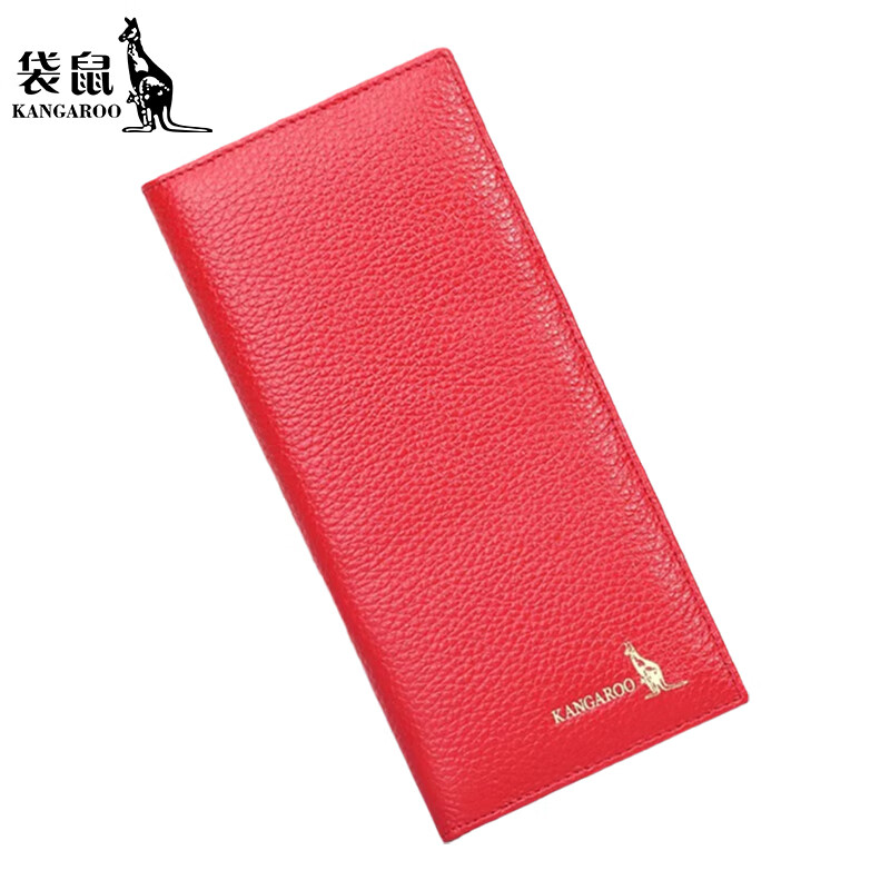 Kangaroo long wallet women's leather 2026 new style simple fashion genuine leather wallet multi-card slot wallet red-thick version