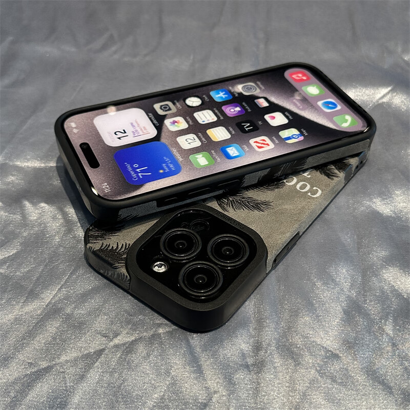 Mi Shi Apple 15 mobile phone case velvet fur trendy brand creative coconut tree iphone15promax protective case 14pro lens all-inclusive ultra-thin anti-fall coconut tree TREE iPhone 15