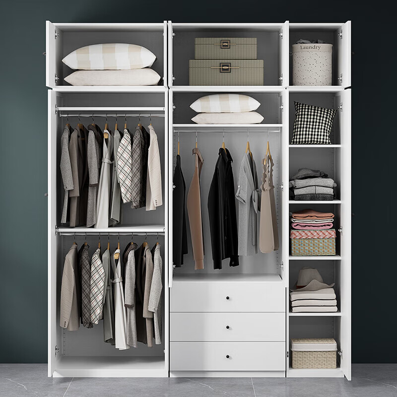 Ansuner60cm deep home wardrobe Nordic simple steel combination bedroom small apartment large wardrobe with drawer storage height 200*width 100*depth 60 three drawer combination