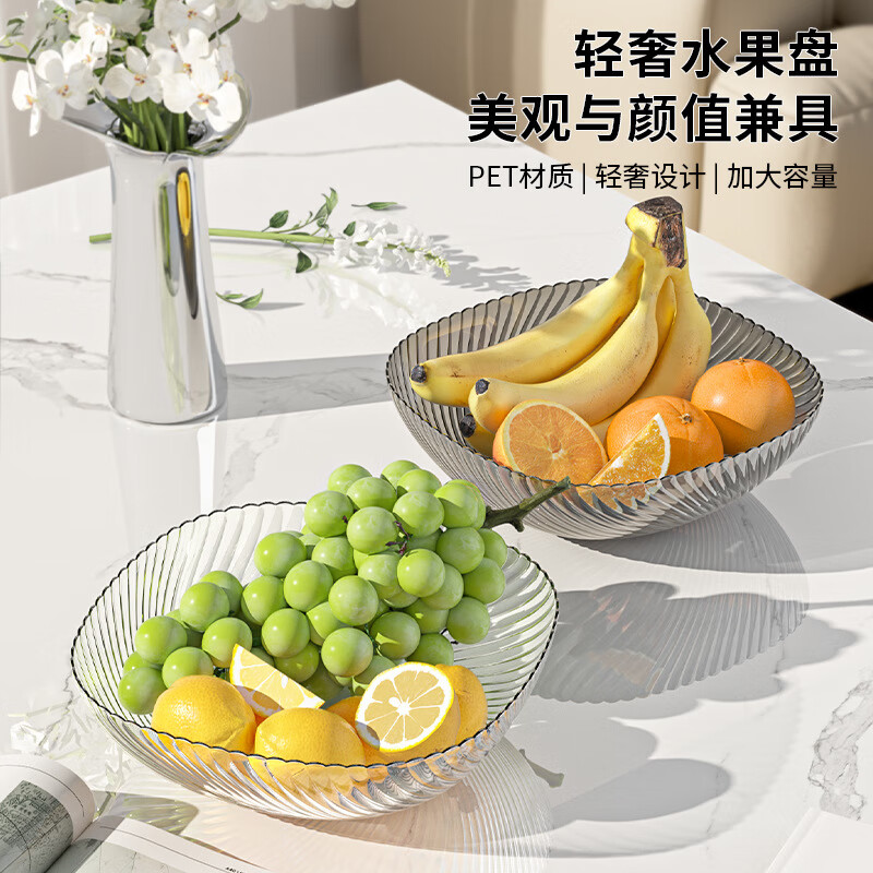 Baiji fruit plate snack plate living room household dry fruit plate tray candy nut plate transparent gray transparent mixed color two-piece set
