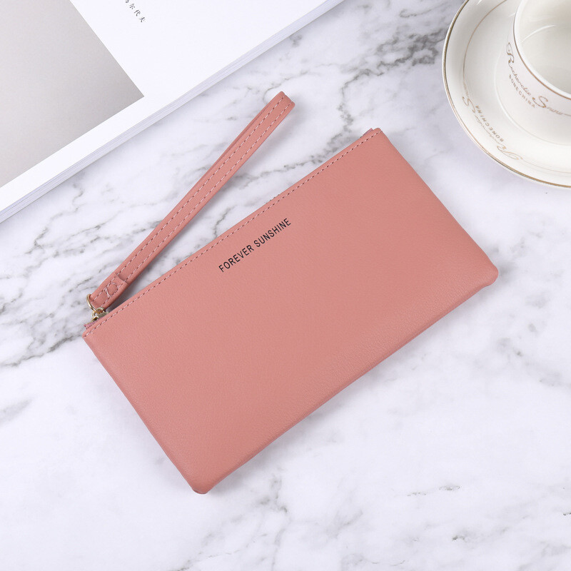 SHU GUO ER Korean style fashion wallet for women long thin zipper solid color simple large capacity multi-card slot clutch wallet for women yellow