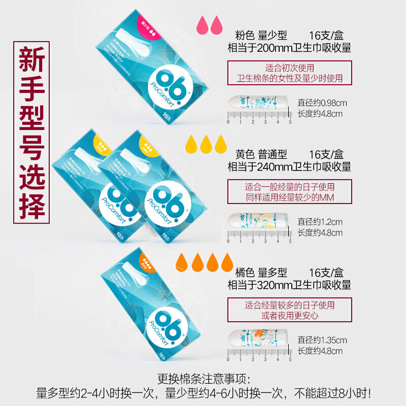 O.b.ob tampons built-in tampons 16 pieces/box menstrual aunt can swim sanitary napkin swabs imported from Germany, large quantity *3 boxes