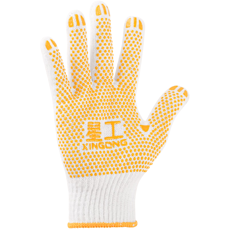 XINGGONG gloves, labor protection line gloves, yellow point glue, non-slip, wear-resistant point plastic, enlarged and thickened industrial work gloves, 6 pairs XGS-D1