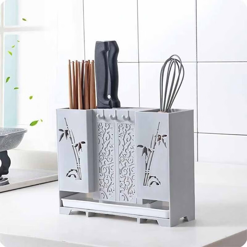 Canzhi chopstick barrel wall-mounted chopstick storage box kitchen spoon chopstick storage rack punch-free chopstick cage drain rack wall-mounted with knife holder (light blue)