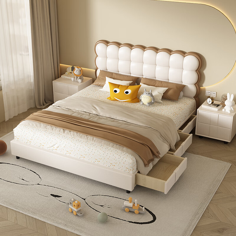 Yuanshashu children's bed cartoon cute biscuit bed girl bed internet celebrity princess bed modern light luxury small apartment single baby bed single bed + 23cm3E coconut palm spine mattress 1500mm*2000mm frame structure
