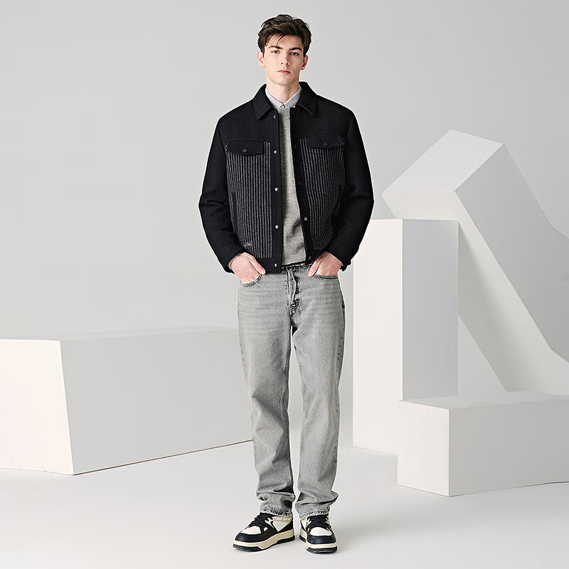 Dances with Wolves down jacket men's winter duck down lapel with wool splicing men's light luxury commuter jacket down jacket jacket for men