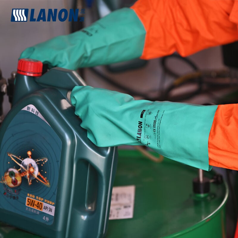 Lanlang (LANON) Lanlang SR100 imported nitrile chemical-resistant gloves, wear-resistant, acid-alkali, oil-resistant, waterproof, anti-static industrial protection XL