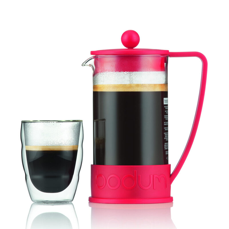 BODUM Brazilian French Press Coffee Maker with Glass Bottle 34 oz Warm Red