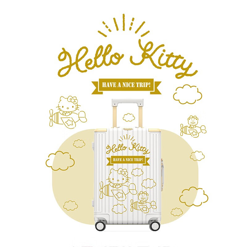Ginza Hello Kitty co-branded high-looking aluminum frame box Chinese Valentine's Day gift universal wheel large capacity suitcase crystal powder-butterfly perfume 20 inches
