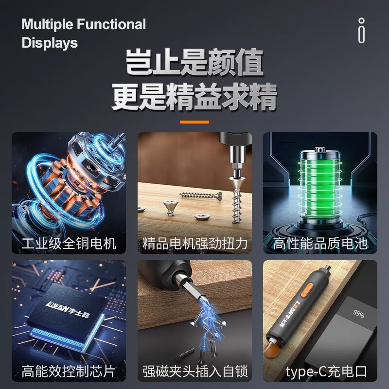 Xiaomi Guoba Electric Screwdriver Small Household Electric Screwdriver Rechargeable Automatic Screwdriver Tool Set Handheld 280 Motor 400 Capacity Battery 47 Piece Set + Work