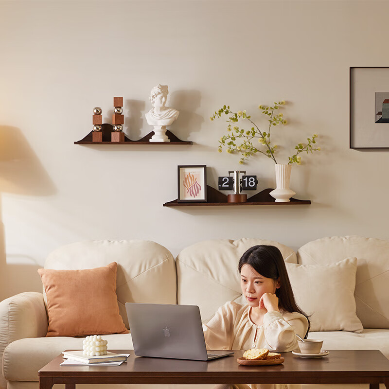 Jiayi solid wood wall storage rack partition wall bookshelf wall hanging display rack shelf 60cm walnut color single