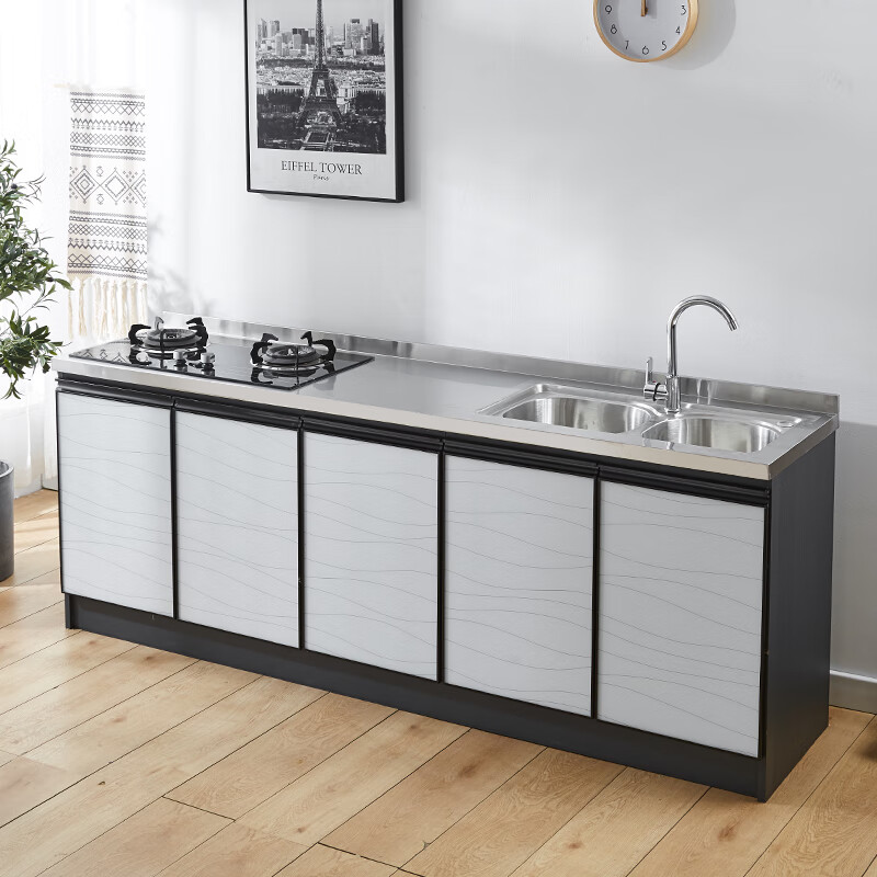 Renjuyi space aluminum kitchen cabinet stainless steel stove cabinet integrated storage aluminum alloy kitchen cabinet overall simple rental 2 meters flat