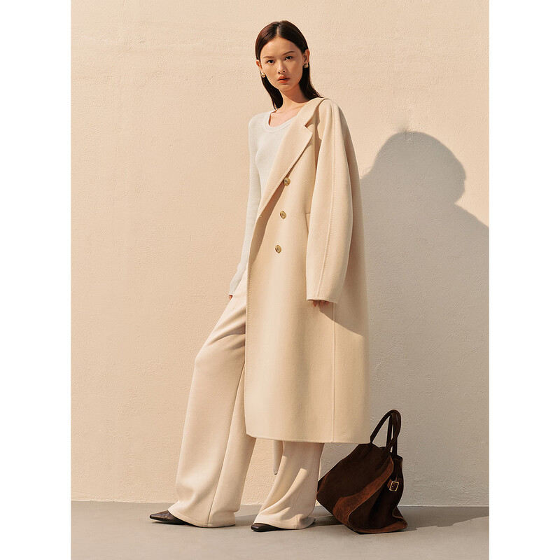 Peacebird heavyweight high-count all-wool double-sided woolen coat for women winter white coat for women* off-white M