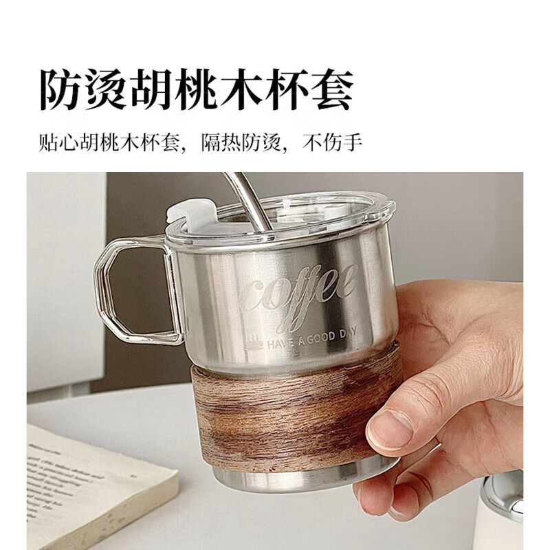 YIJUKE folding handle high-value 304 stainless steel coffee cup condensed ice American milk cup outdoor camping water cup