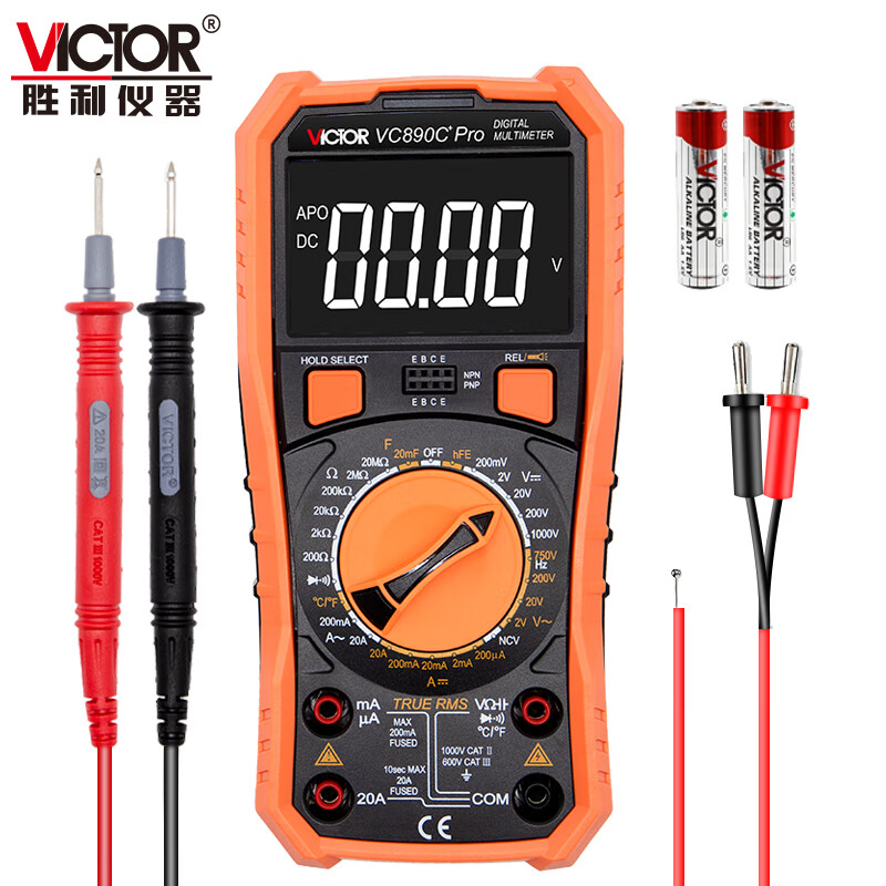 Victory Instrument (VICTOR) digital multimeter for electricians, high-precision multi-function household multimeter, automatic intelligent anti-burn digital display, VC890C+ Pro VR reverse display screen, capacitance measurement, standard + charging set