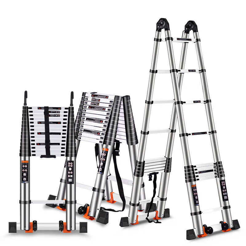 Haike Yijia single-sided aluminum alloy telescopic ladder portable bamboo single ladder multi-functional joint lift engineering ladder attic staircase straight ladder single-sided telescopic ladder 3.8 meters
