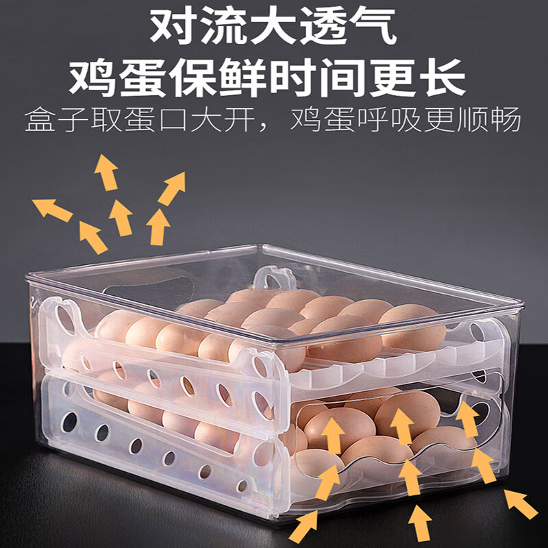 Huili's refrigerator egg storage box kitchen refrigerator home shock-proof and anti-fall fresh-keeping storage box plastic slide-type egg box transparent double layer one pack (can hold about 35 pieces