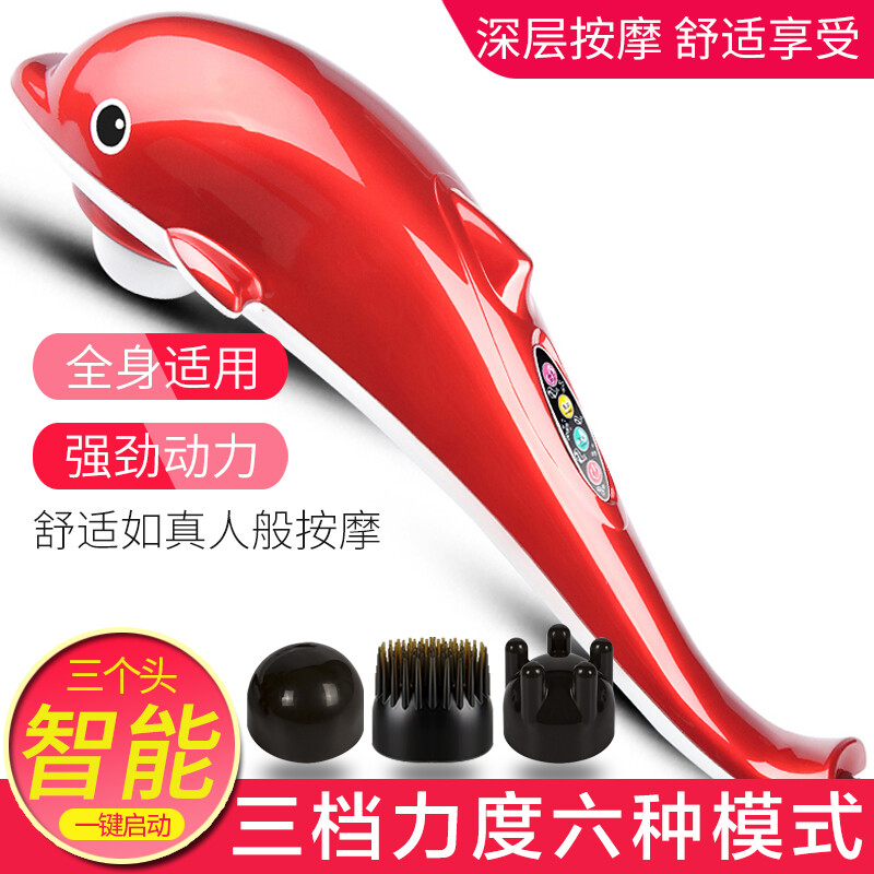 Anshang Cervical Massager Dolphin Massage Stick Rechargeable Electric Brain Smart Home Handheld Beating and Beating Shoulder, Waist, Legs, Back, Belly, Neck, Whole Body Meridian Massager Gift, Plug-in Smart Version with 3 heads, 3 levels of intensity, 6 modes