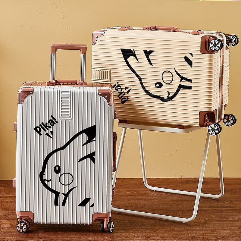 Guihong 2025 new suitcase student fashion cartoon password box men and women thickened high-value aluminum frame trolley suitcase 1482 (zipper style) white 20 inches domestic and foreign boarding suitcases