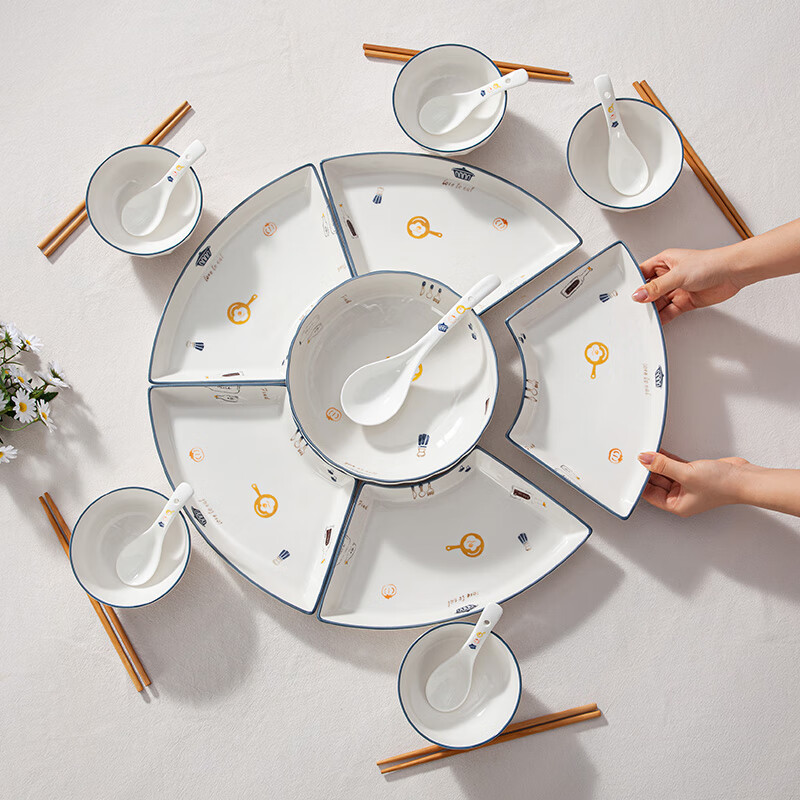 SUMEIJI tableware set, reunion dinner platter, tableware set, ceramic bowl and dish set, household bowls and plates, family New Year's Eve dinner plates and bowls, modern series - 18-piece platter set, 18-piece set