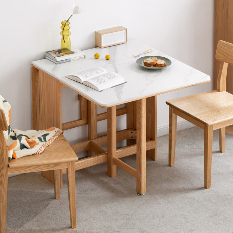 Genji Muyu solid wood slate dining table Nordic dining table modern simple small apartment table simple folding table oak 1.3 meters