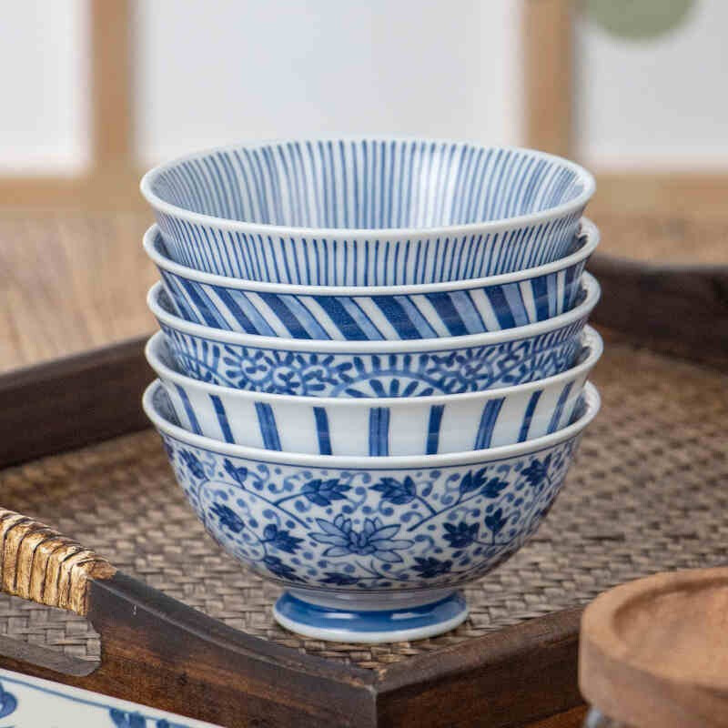 Mino-yaki Japanese rice bowl household ceramic bowl 5 inches 5-piece gift box set