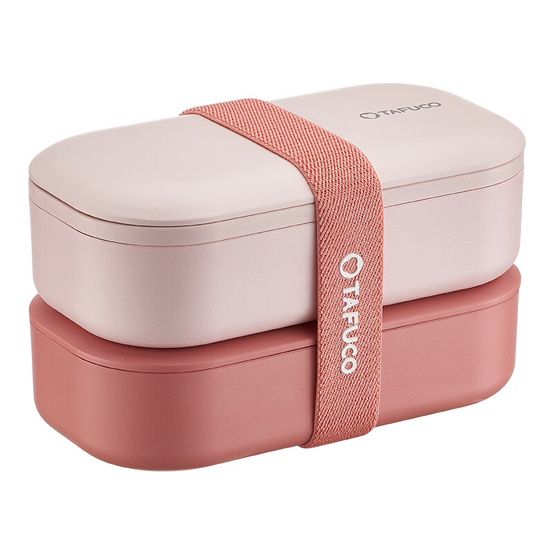 Taifugao Japanese-style lunch box double-layered lunch box for office workers and students, microwave-heated lunch box, large-capacity fat-reducing fitness separated lunch box, watermelon red 600ml*2 pieces + original tableware
