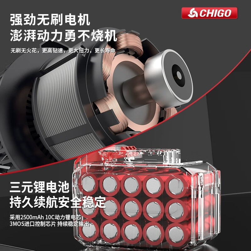 Xingsheng High Power Brushless Rechargeable Electric Hammer Lithium Electric Impact Drill Concrete Electric Drill Multifunctional Heavy Duty Household Electric Pickaxe Three Uses Brushless Heavy Duty Industrial Three Uses 15 Sections Two Electricity + Accessories