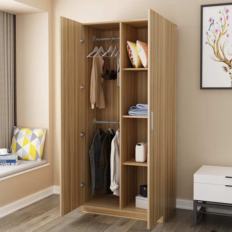 Qiaotongjiang wardrobe modern simple solid wood rental house home bedroom small apartment simple cabinet hanging clothes warm white two doors high 180 wide 80 deep 40