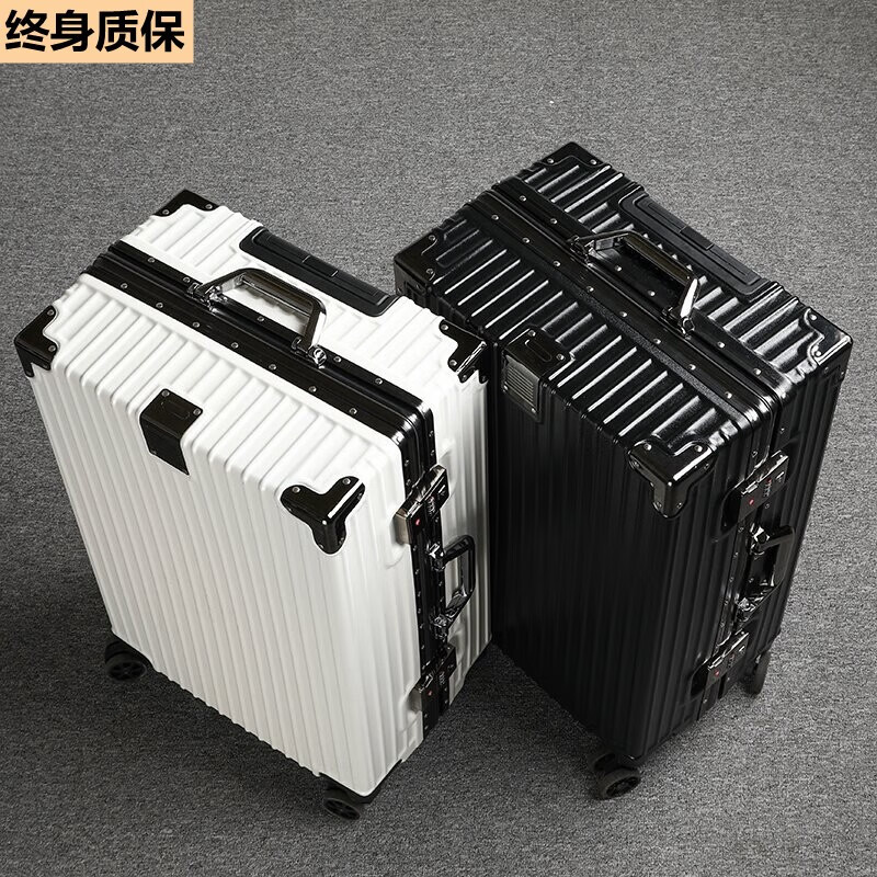 XUEKASI suitcase, large-capacity trolley case, aluminum frame suitcase, can accommodate 1 person, hard-shell suitcase, business boarding password box, obsidian black, anti-collision corners + exquisite case cover, 28 inches, large capacity, strong and durable suitcase