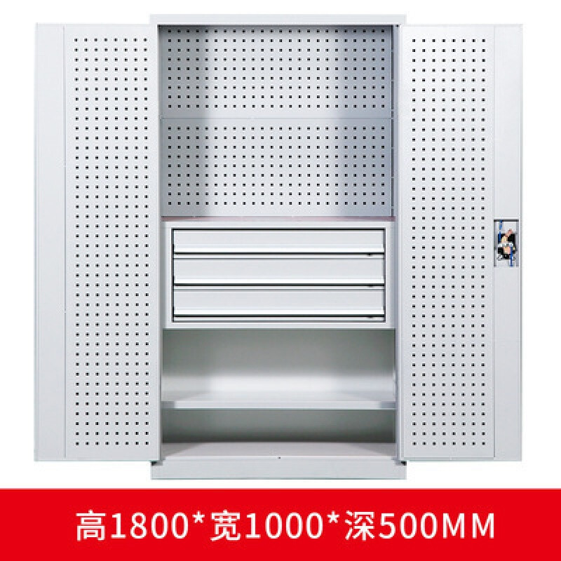 Thickened iron cabinet tool box factory auto repair workshop tool cabinet hardware tool cart heavy duty hardware ((gray white) four-layer board + hanging board