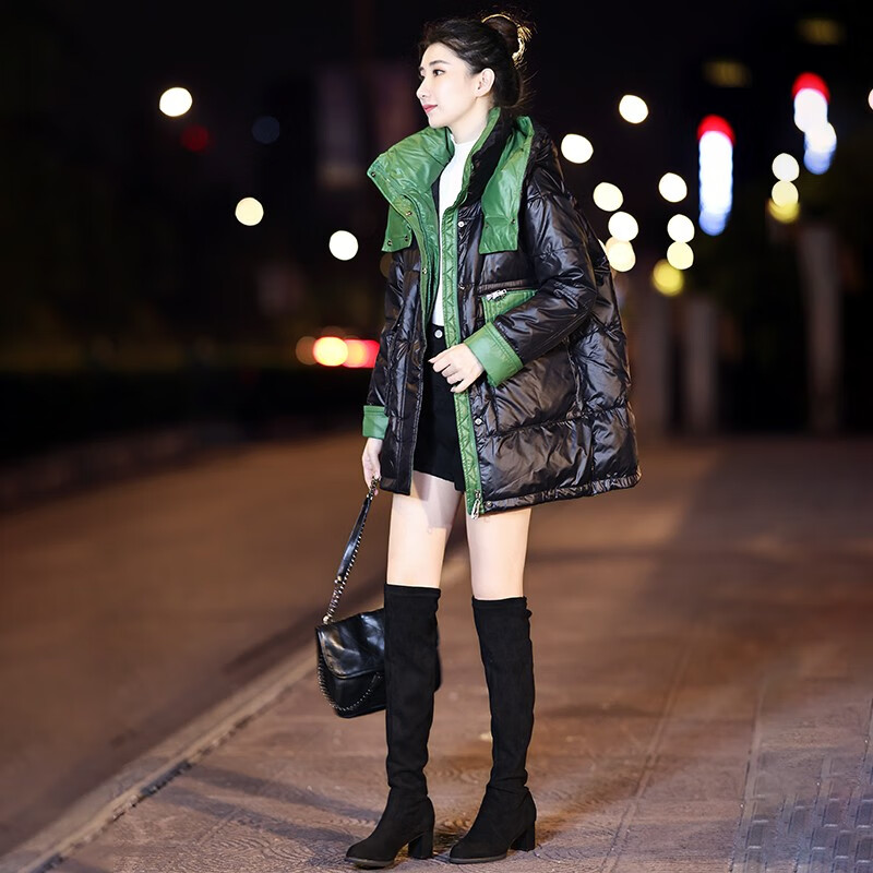 Xiuzhi (xiuzhi) no-wash glossy down jacket women's mid-length 2025 winter new thickened and warm little white duck down jacket black S 90-128 pounds or less