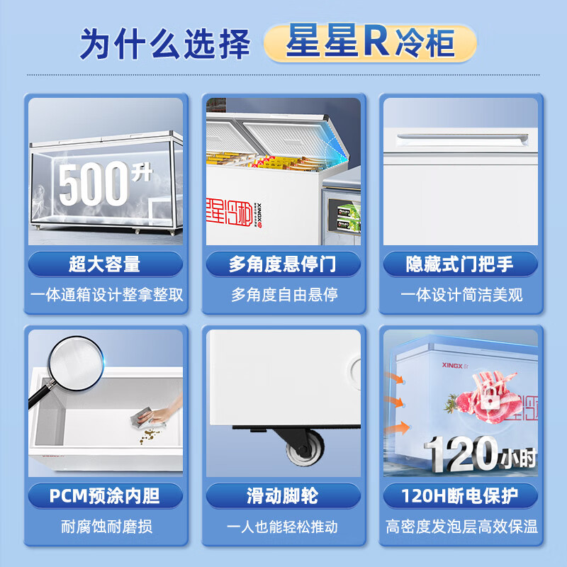 Star (XINGX) 400L commercial freezer micro-frost freezer large-capacity refrigerator refrigeration frozen fresh-keeping energy-saving top-opening cabinet frost-reducing single box horizontal freezer BD/BC-400R national subsidy