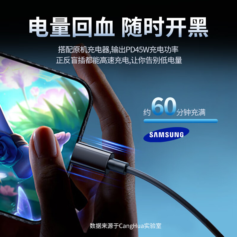 CangHua is suitable for Samsung data cable double-ended Type-C 3A charging cable super fast charging S25+/S25 Ultra/S24/23/W25/Flip/Z Fold6/C55 1.5 meters