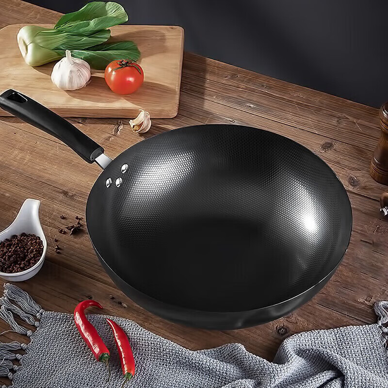 MAXCOOK wok 30CM iron pan, universal for gas stoves and induction cookers, uncoated, can be used with shovels MDB-30