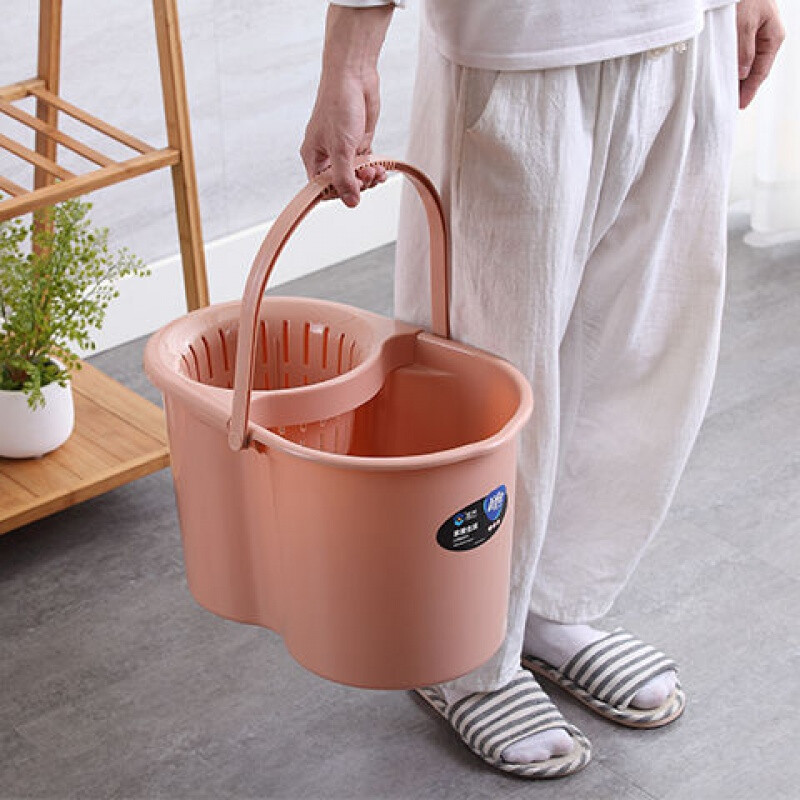Plastic old-fashioned mop bucket rotating wringing water single bucket manual squeezing bucket hand-pressed mop bucket mop bucket ordinary green (one bucket and one wringer)