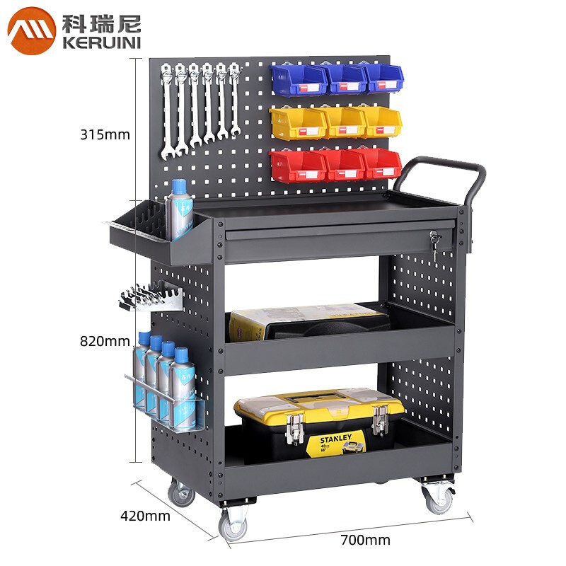 Corini cold-rolled steel high-load-bearing auto repair hardware tool storage cabinet 3-layer multi-functional parts tool cart with drawers customized black and gray JZKH31211-7024-161