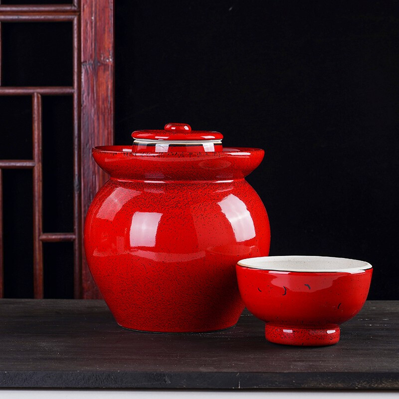 Yayan Ceramics Jingdezhen Ceramic Pickle Jar Household 8 catties 20 catties 30 catties 50 catties water capacity pickle jar Red glaze thickened pickle pickle jar custom engraving 30 catties water capacity