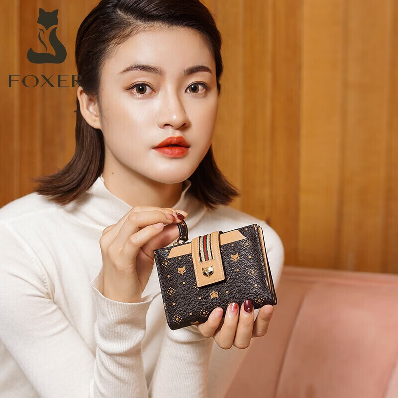 Golden Fox Women's Coin Purse Large Capacity Short Two-fold Card Holder Zipper Money Holder Clutch Bag Birthday Gift for Girlfriend