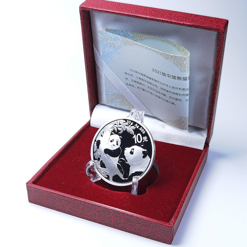China Gold Coin 2021 Silver Panda Commemorative Coin 2021 Silver Panda Coin Brand New 30g Silver Coin Single with Red Box
