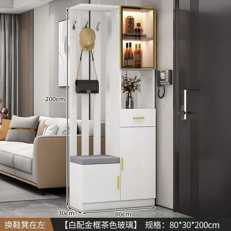 Meijialang light luxury entrance cabinet and shoe cabinet integrated modern minimalist living room screen entrance partition cabinet multi-functional wine cabinet storage cabinet left stool to carry goods upstairs 80 gray-high praise with light-E style including installation