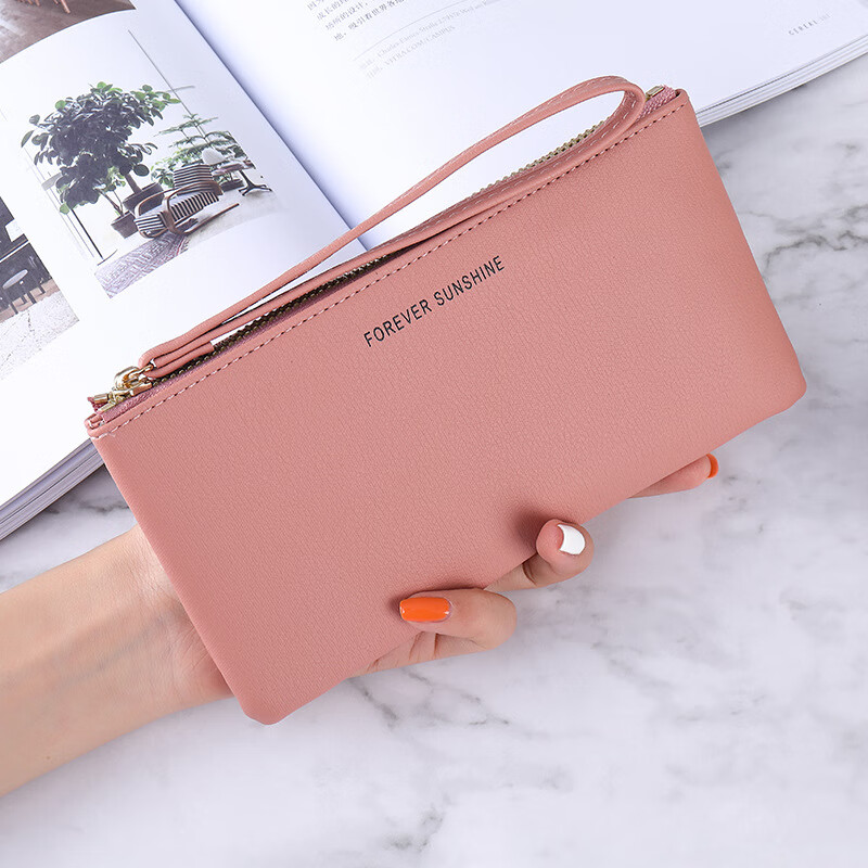 SHU GUO ER Korean style fashion wallet for women long thin zipper solid color simple large capacity multi-card slot clutch wallet for women yellow