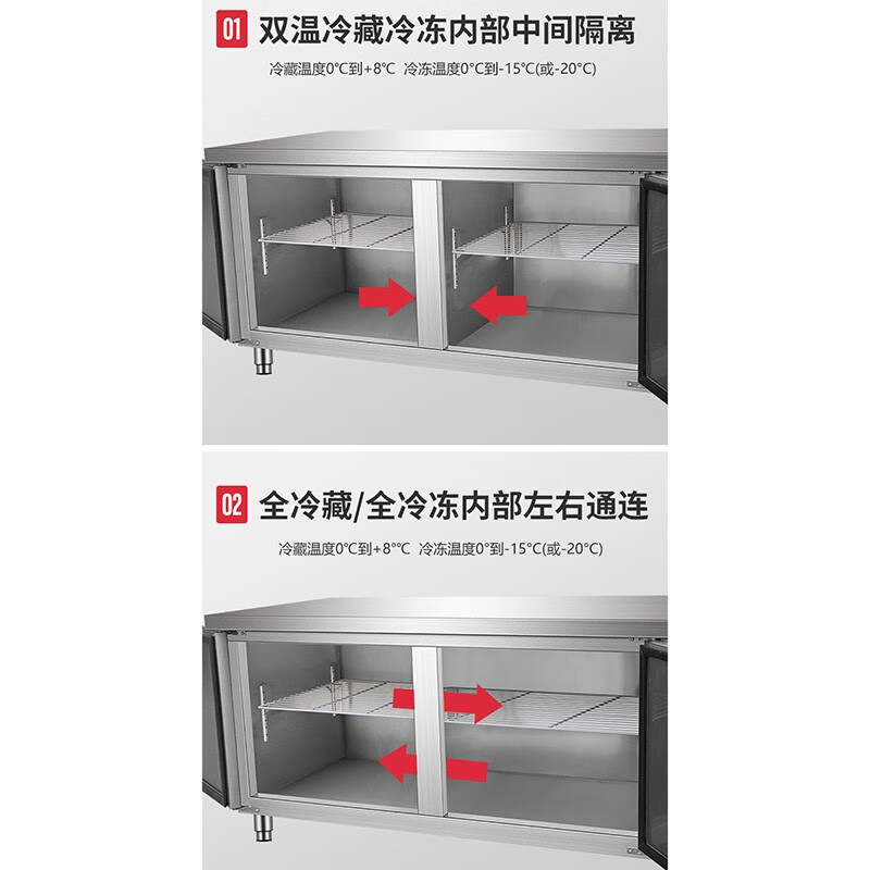 Sakia double-door freezer operation table side door single and double temperature refrigeration and cold storage work surface horizontal commercial refrigerator display cabinet large capacity restaurant hotel freezer stainless steel direct cooling single temperature full refrigeration (freshness preservation 0~ +8 degrees) length 180 width 60/70/80 height 80cm (width message