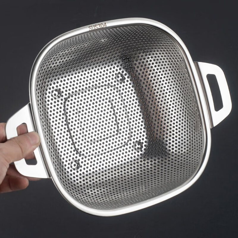 Enshousu extra thick stainless steel rice sieve round square drain basket washing sieve fruit drain basin kitchen basin washing vegetables rice basin extra thick round 19.5cm